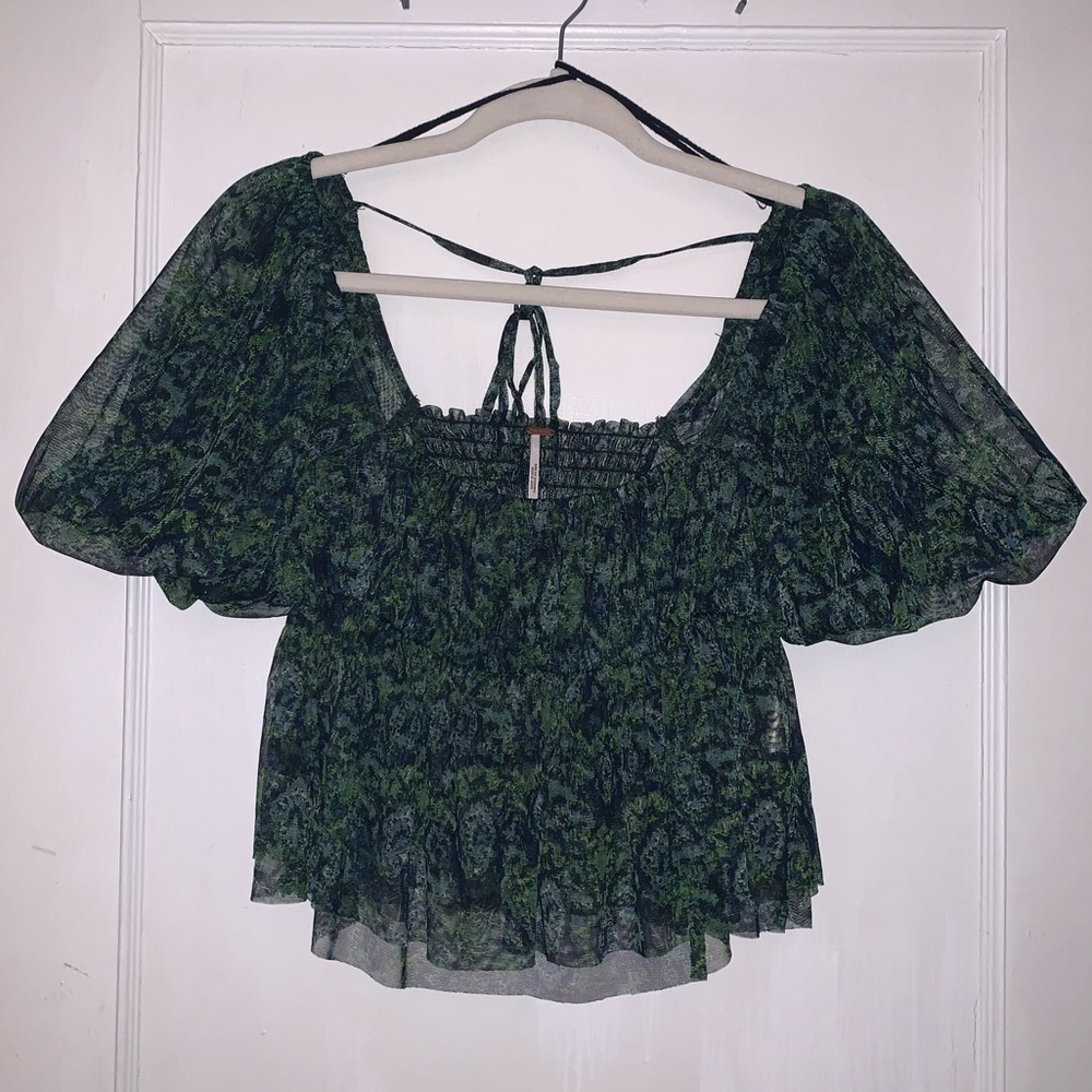 Free People Sheer Puff Sleeve Crop Top